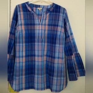TALBOTS BEAUTIFUL PLAID TOP WITH FLARE SLEEVES Size Large